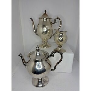 Sheridan Silver on Copper Tea Coffee Set 3 Piece Vintage Silverplate Service